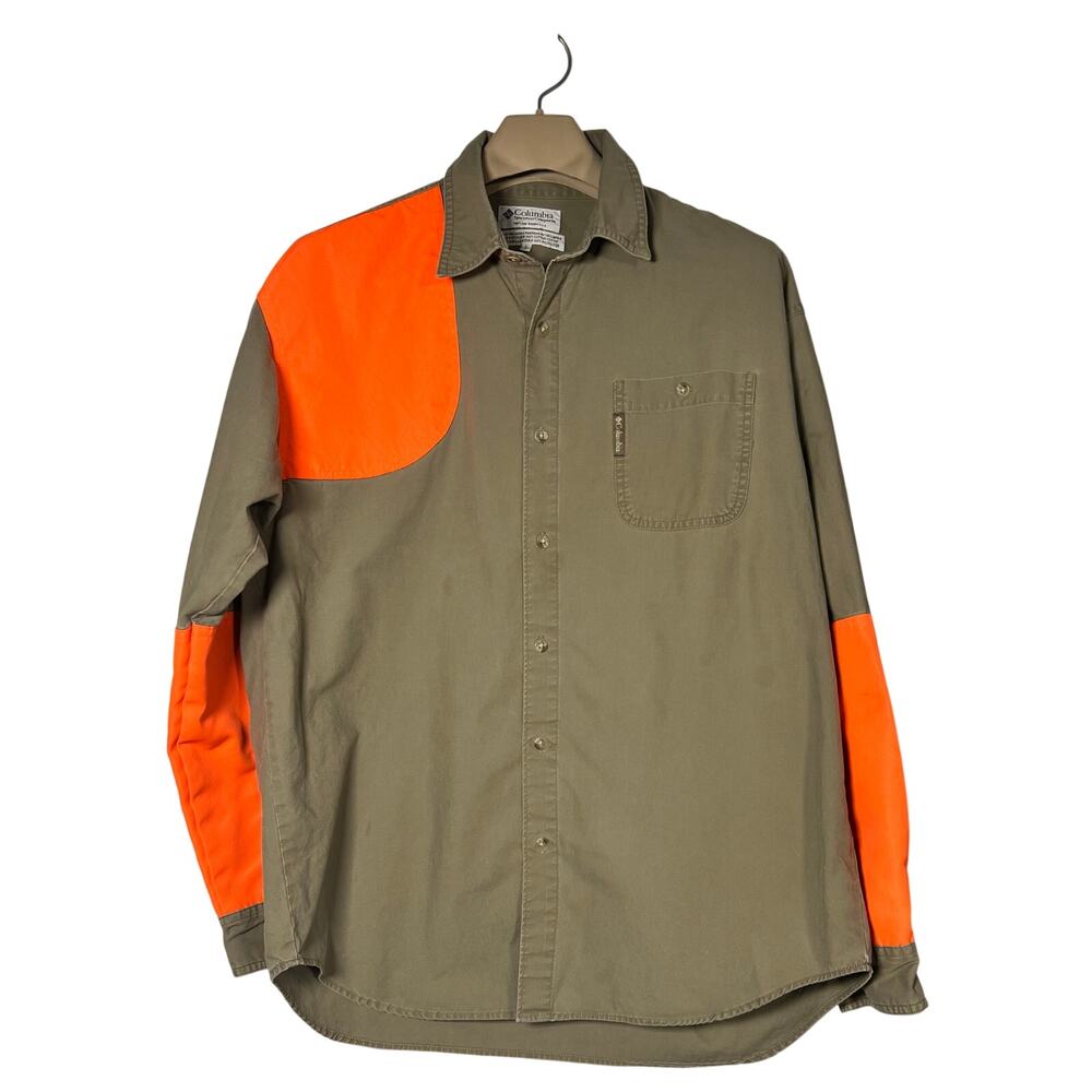 Columbia Button Up Shirt Tan Orange Size LARGE  100% Cotton Shooting